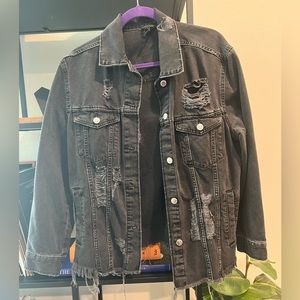 Distressed black denim jacket